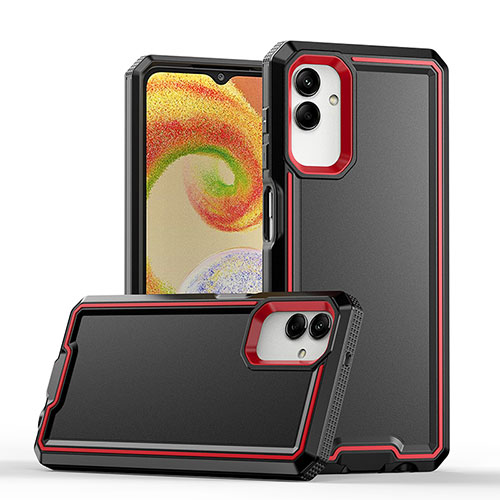 Silicone Matte Finish and Plastic Back Cover Case QW1 for Samsung Galaxy M04 Red and Black