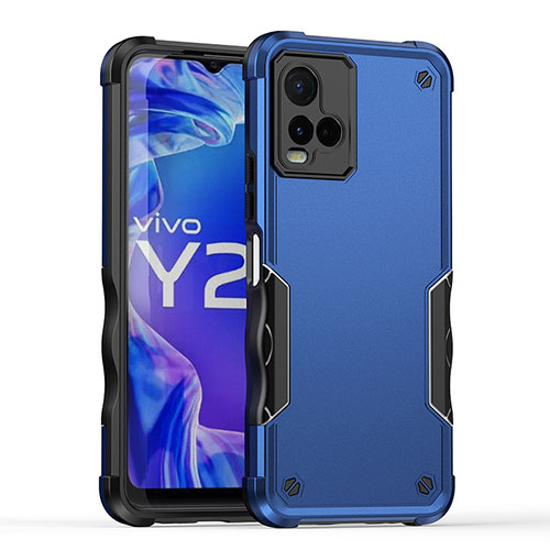 Silicone Matte Finish and Plastic Back Cover Case QW1 for Vivo Y21 Blue