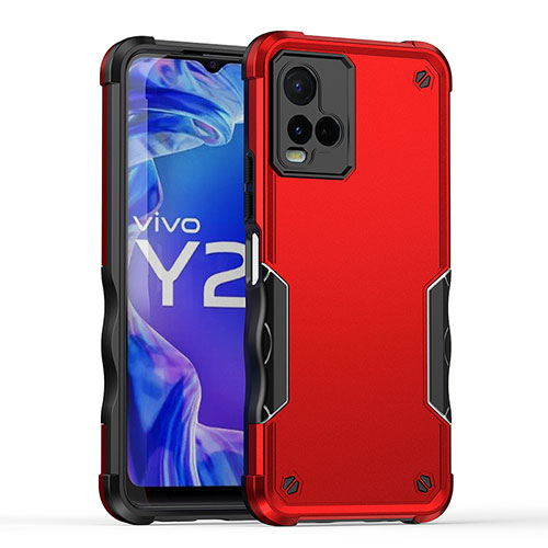 Silicone Matte Finish and Plastic Back Cover Case QW1 for Vivo Y21 Red