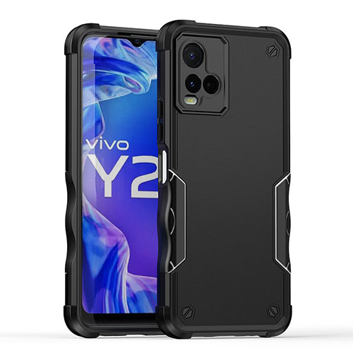 Silicone Matte Finish and Plastic Back Cover Case QW1 for Vivo Y21G Black