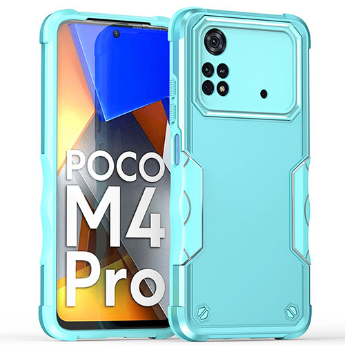 Silicone Matte Finish and Plastic Back Cover Case QW1 for Xiaomi Poco M4 Pro 4G Mint Blue