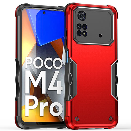 Silicone Matte Finish and Plastic Back Cover Case QW1 for Xiaomi Poco M4 Pro 4G Red