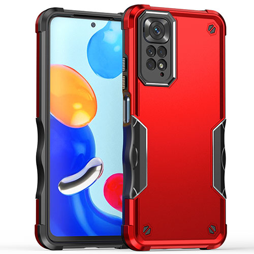 Silicone Matte Finish and Plastic Back Cover Case QW1 for Xiaomi Redmi Note 11 4G (2022) Red