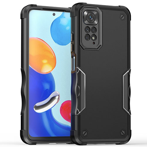 Silicone Matte Finish and Plastic Back Cover Case QW1 for Xiaomi Redmi Note 11S 4G Black