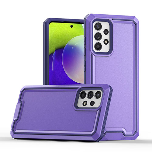 Silicone Matte Finish and Plastic Back Cover Case QW2 for Samsung Galaxy A52 5G Purple