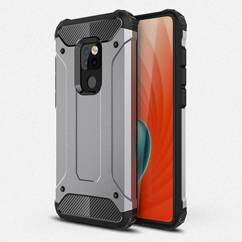 Silicone Matte Finish and Plastic Back Cover Case R01 for Huawei Mate 20 Silver