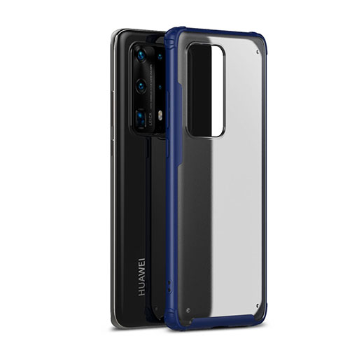 Silicone Matte Finish and Plastic Back Cover Case R01 for Huawei P40 Pro+ Plus Blue