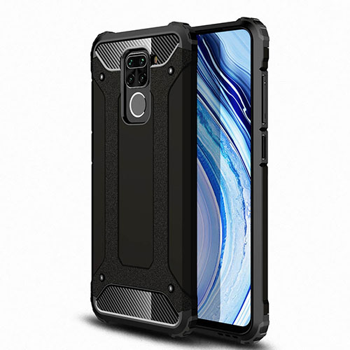 Silicone Matte Finish and Plastic Back Cover Case R01 for Xiaomi Redmi Note 9 Black