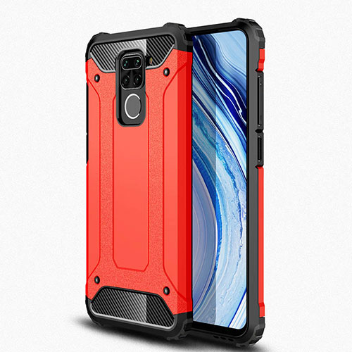 Silicone Matte Finish and Plastic Back Cover Case R01 for Xiaomi Redmi Note 9 Red