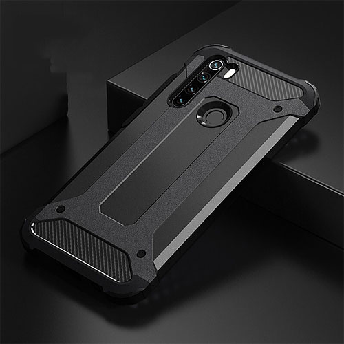 Silicone Matte Finish and Plastic Back Cover Case R02 for Xiaomi Redmi Note 8 (2021) Black