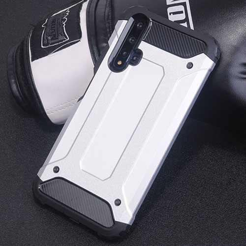 Silicone Matte Finish and Plastic Back Cover Case R04 for Huawei Nova 5 Pro Silver