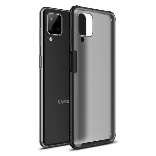 Silicone Matte Finish and Plastic Back Cover Case U01 for Samsung Galaxy A12 Nacho Black