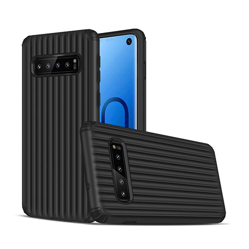 Silicone Matte Finish and Plastic Back Cover Case U01 for Samsung Galaxy S10 5G Black