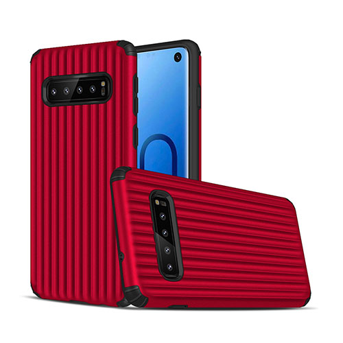 Silicone Matte Finish and Plastic Back Cover Case U01 for Samsung Galaxy S10 Red