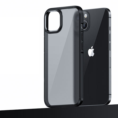 Silicone Matte Finish and Plastic Back Cover Case U04 for Apple iPhone 13 Black