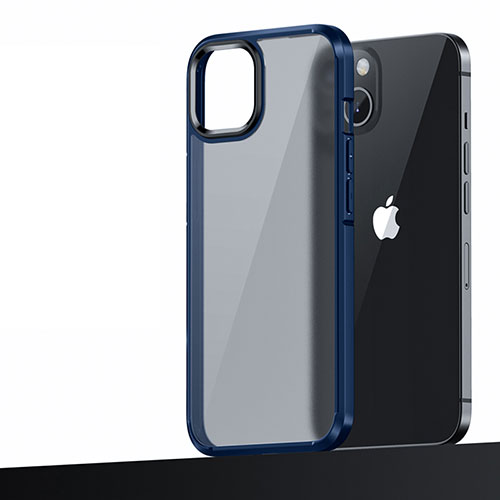 Silicone Matte Finish and Plastic Back Cover Case U04 for Apple iPhone 13 Blue