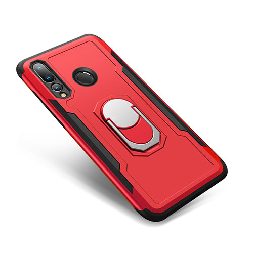 Silicone Matte Finish and Plastic Back Cover Case with Finger Ring Stand A01 for Huawei Nova 4 Red