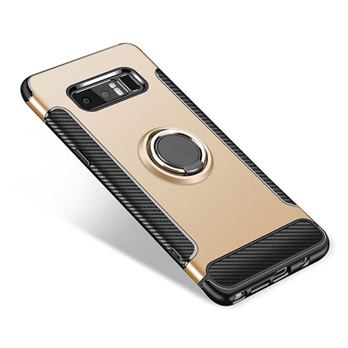 Silicone Matte Finish and Plastic Back Cover Case with Finger Ring Stand for Samsung Galaxy Note 8 Gold