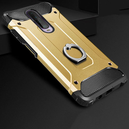 Silicone Matte Finish and Plastic Back Cover Case with Finger Ring Stand for Xiaomi Redmi K30i 5G Gold