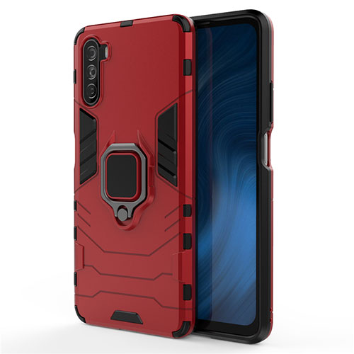 Silicone Matte Finish and Plastic Back Cover Case with Magnetic Finger Ring Stand for Huawei Mate 40 Lite 5G Red