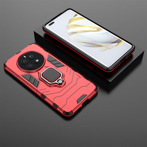 Silicone Matte Finish and Plastic Back Cover Case with Magnetic Finger Ring Stand for Huawei Mate 50E Red