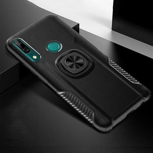 Silicone Matte Finish and Plastic Back Cover Case with Magnetic Finger Ring Stand for Huawei P Smart Z Black