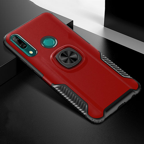 Silicone Matte Finish and Plastic Back Cover Case with Magnetic Finger Ring Stand for Huawei P Smart Z Red