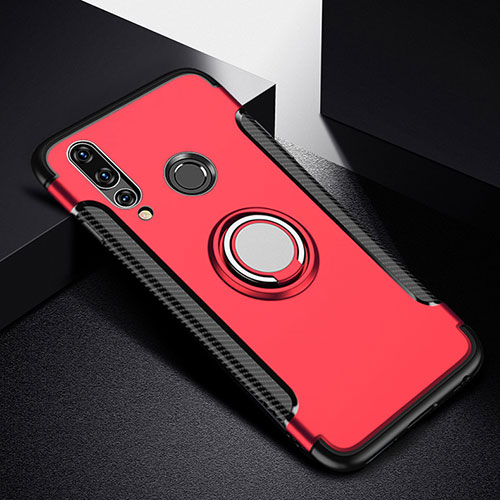 Silicone Matte Finish and Plastic Back Cover Case with Magnetic Finger Ring Stand for Huawei P30 Lite New Edition Red