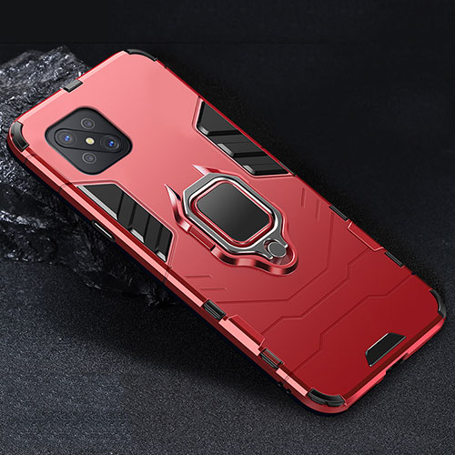 Silicone Matte Finish and Plastic Back Cover Case with Magnetic Finger Ring Stand for Oppo A92s 5G Red