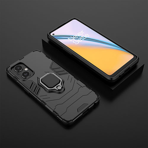 Silicone Matte Finish and Plastic Back Cover Case with Magnetic Finger Ring Stand for Oppo Reno8 Z 5G Black