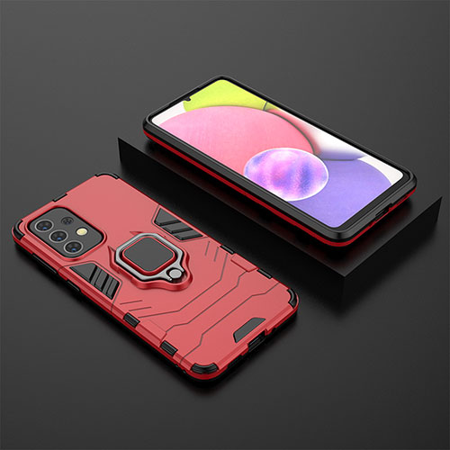 Silicone Matte Finish and Plastic Back Cover Case with Magnetic Finger Ring Stand for Samsung Galaxy A33 5G Red