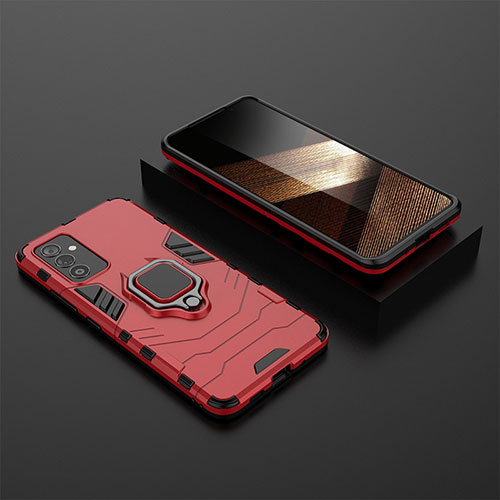 Silicone Matte Finish and Plastic Back Cover Case with Magnetic Finger Ring Stand for Samsung Galaxy A35 5G Red