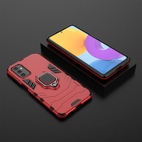 Silicone Matte Finish and Plastic Back Cover Case with Magnetic Finger Ring Stand for Samsung Galaxy M52 5G Red