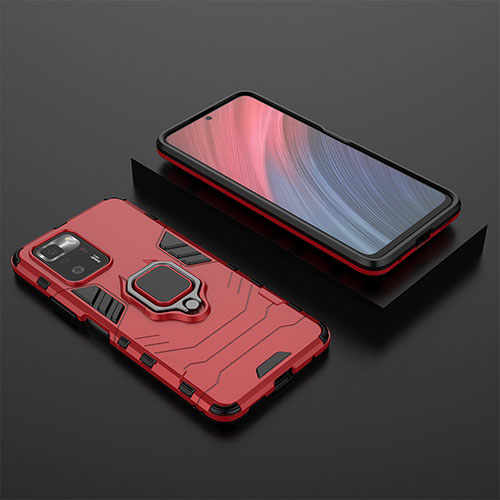 Silicone Matte Finish and Plastic Back Cover Case with Magnetic Finger Ring Stand for Xiaomi Poco X3 GT 5G Red