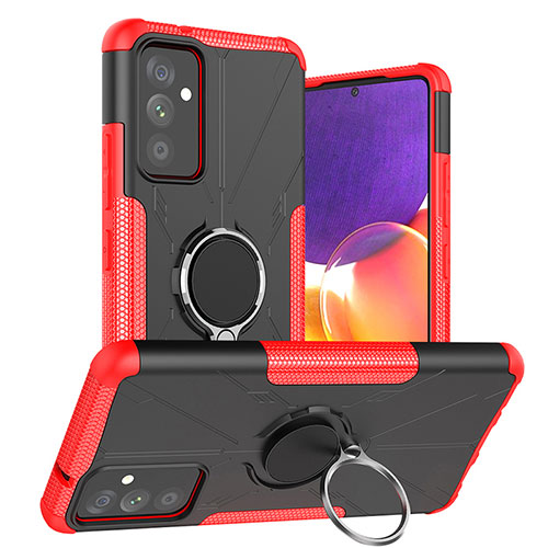 Silicone Matte Finish and Plastic Back Cover Case with Magnetic Finger Ring Stand J01X for Samsung Galaxy A05s Red