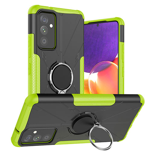 Silicone Matte Finish and Plastic Back Cover Case with Magnetic Finger Ring Stand J01X for Samsung Galaxy A34 5G Green