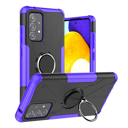 Silicone Matte Finish and Plastic Back Cover Case with Magnetic Finger Ring Stand J01X for Samsung Galaxy A52 4G Purple