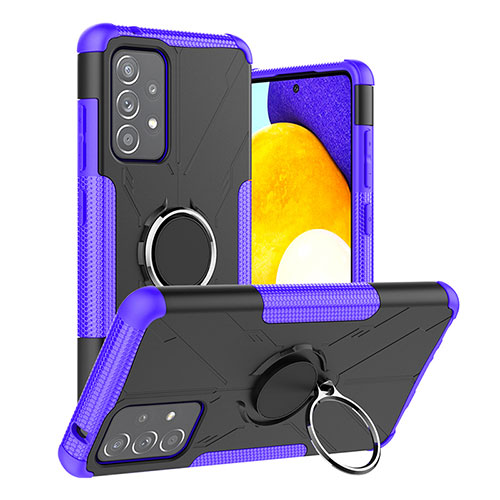 Silicone Matte Finish and Plastic Back Cover Case with Magnetic Finger Ring Stand J01X for Samsung Galaxy A52 5G Purple