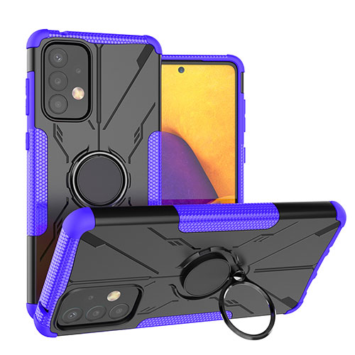 Silicone Matte Finish and Plastic Back Cover Case with Magnetic Finger Ring Stand J01X for Samsung Galaxy A73 5G Purple