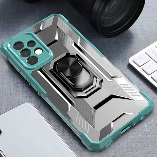 Silicone Matte Finish and Plastic Back Cover Case with Magnetic Finger Ring Stand J02S for Samsung Galaxy A52 5G Green