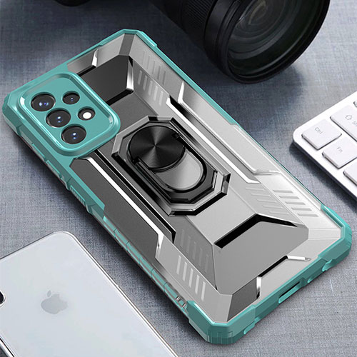 Silicone Matte Finish and Plastic Back Cover Case with Magnetic Finger Ring Stand J02S for Samsung Galaxy A72 4G Green