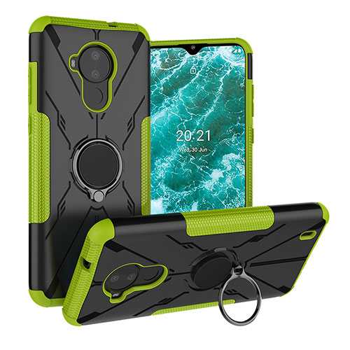 Silicone Matte Finish and Plastic Back Cover Case with Magnetic Finger Ring Stand JX1 for Nokia C30 Green