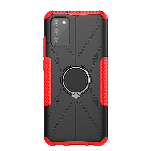 Silicone Matte Finish and Plastic Back Cover Case with Magnetic Finger Ring Stand JX1 for Samsung Galaxy A02s Red