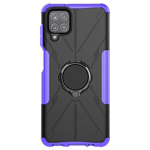 Silicone Matte Finish and Plastic Back Cover Case with Magnetic Finger Ring Stand JX1 for Samsung Galaxy A12 5G Purple