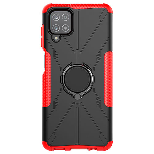 Silicone Matte Finish and Plastic Back Cover Case with Magnetic Finger Ring Stand JX1 for Samsung Galaxy A12 5G Red