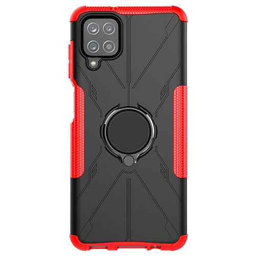 Silicone Matte Finish and Plastic Back Cover Case with Magnetic Finger Ring Stand JX1 for Samsung Galaxy A12 Nacho Red