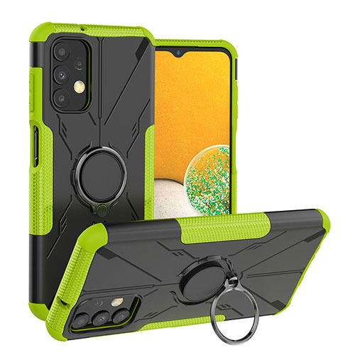 Silicone Matte Finish and Plastic Back Cover Case with Magnetic Finger Ring Stand JX1 for Samsung Galaxy A13 4G Green