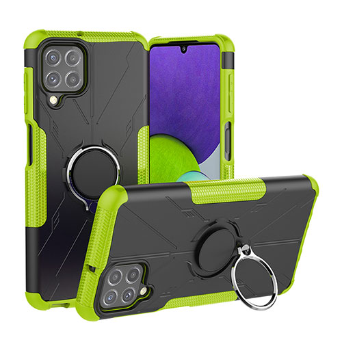 Silicone Matte Finish and Plastic Back Cover Case with Magnetic Finger Ring Stand JX1 for Samsung Galaxy A22 4G Green