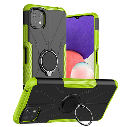 Silicone Matte Finish and Plastic Back Cover Case with Magnetic Finger Ring Stand JX1 for Samsung Galaxy A22s 5G Green