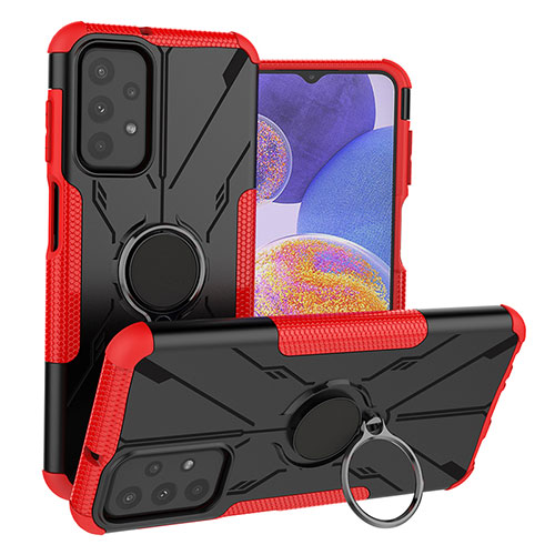 Silicone Matte Finish and Plastic Back Cover Case with Magnetic Finger Ring Stand JX1 for Samsung Galaxy A23 4G Red